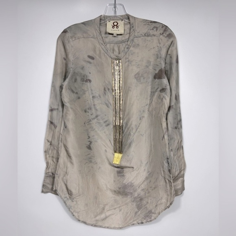Figue Tie Dye 100% Silk Tunic Top Blouse XS Grey
